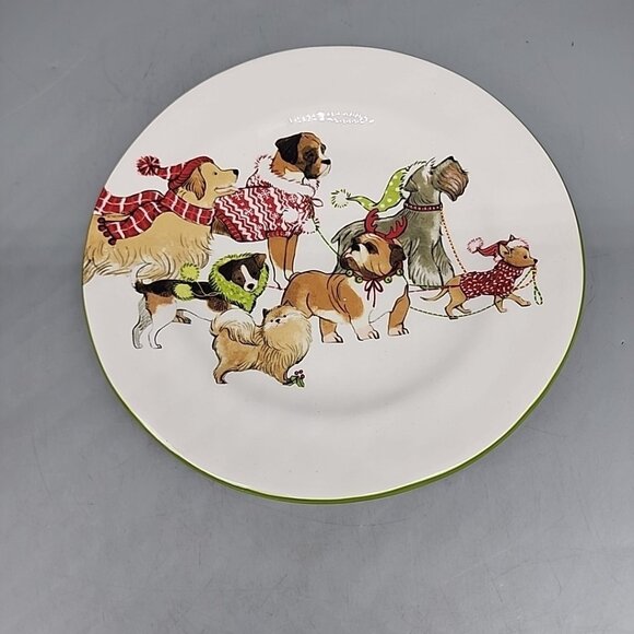 Pier 1 Park Avenue Puppies CHRISTMAS Salad Plate Dogs Dinner Replacement - Picture 1 of 3